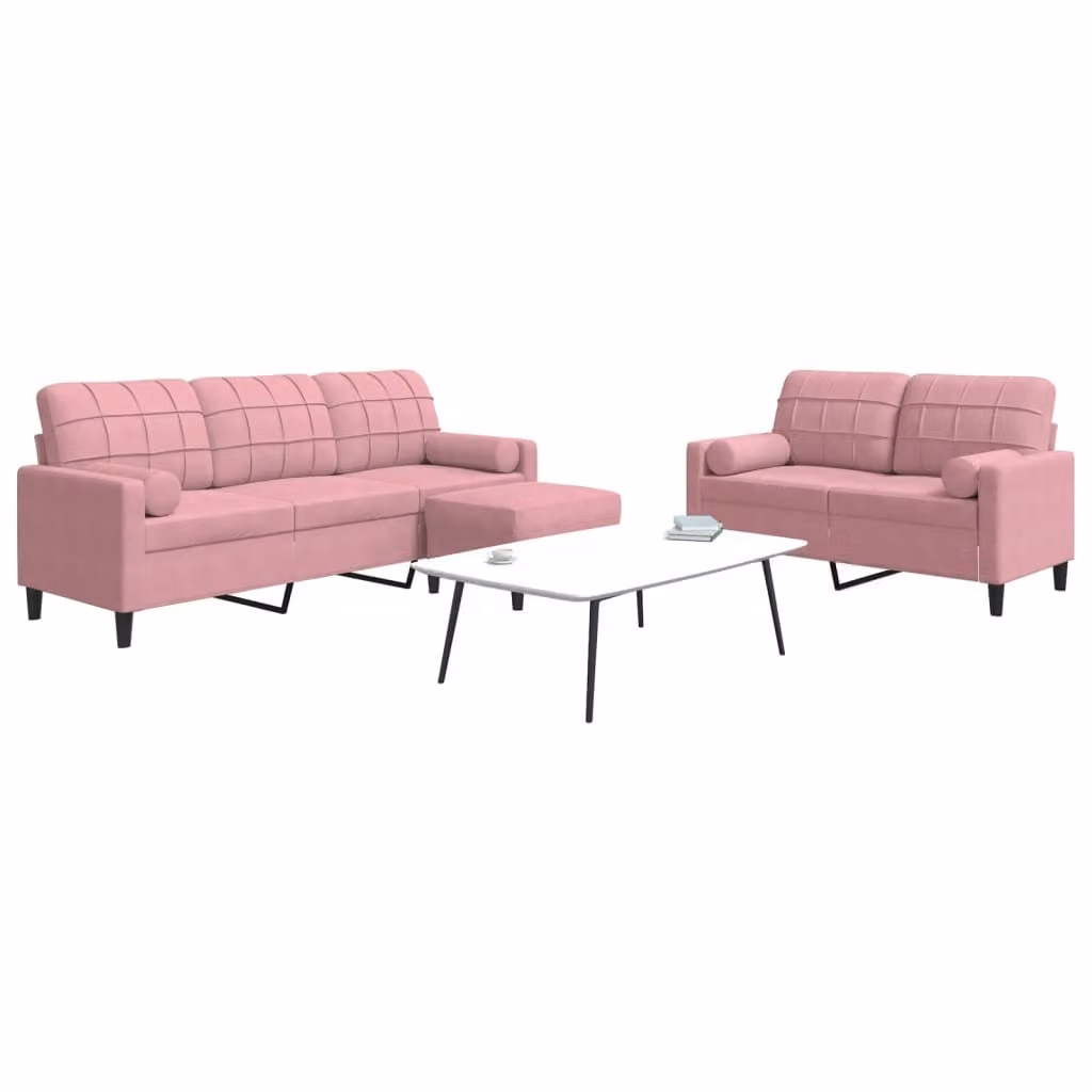 Maison Exclusive - Set divano a 3 pezzi con cuscini e cuscini cervicali in velluto rosa