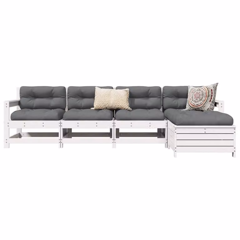 Set Salotto da Giardino vidaXL 5 Pezzi in Legno di Pino Bianco con Cuscini e Design a L