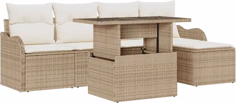 Set da esterno con cuscino 6 pcs Beige Poly Rattan