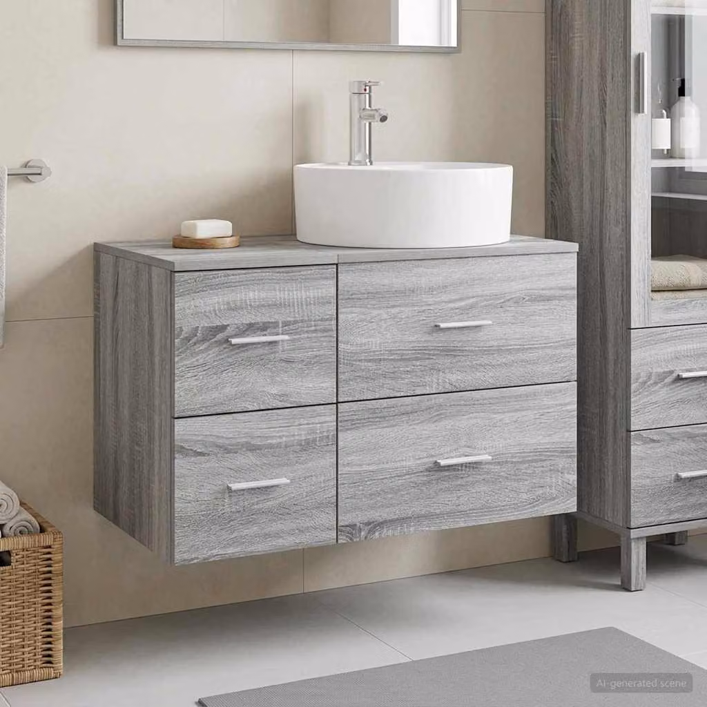 Set di mobili per il bagno moderno vidaXL composto da mobile lavabo e pensile a parete, colore grigio opaco