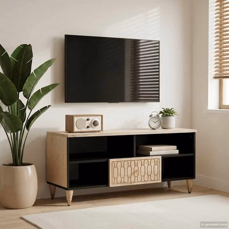 vidaXL Mobile Porta TV Moderno in Legno di Mango Marrone L: 100 cm, P: 33 cm, H: 46 cm