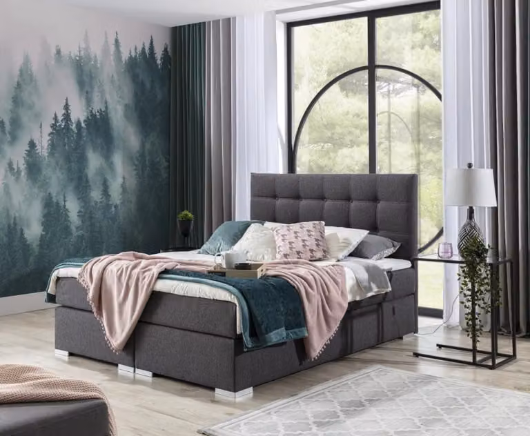 Komplett Set Matratze & Topper Boxspring Bett Polster Betten Textil Stoff 180cm