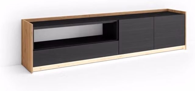 Mobile TV Soggiorno, 207x50x37 cm, Per TV fino a 80", LED, Nero e rovere