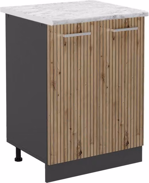 Mobiletto base cucina Vicco R-Line Rovere e Antracite con piano in marmo L: 60 cm, H: 81,6 cm, P: 27,5 cm