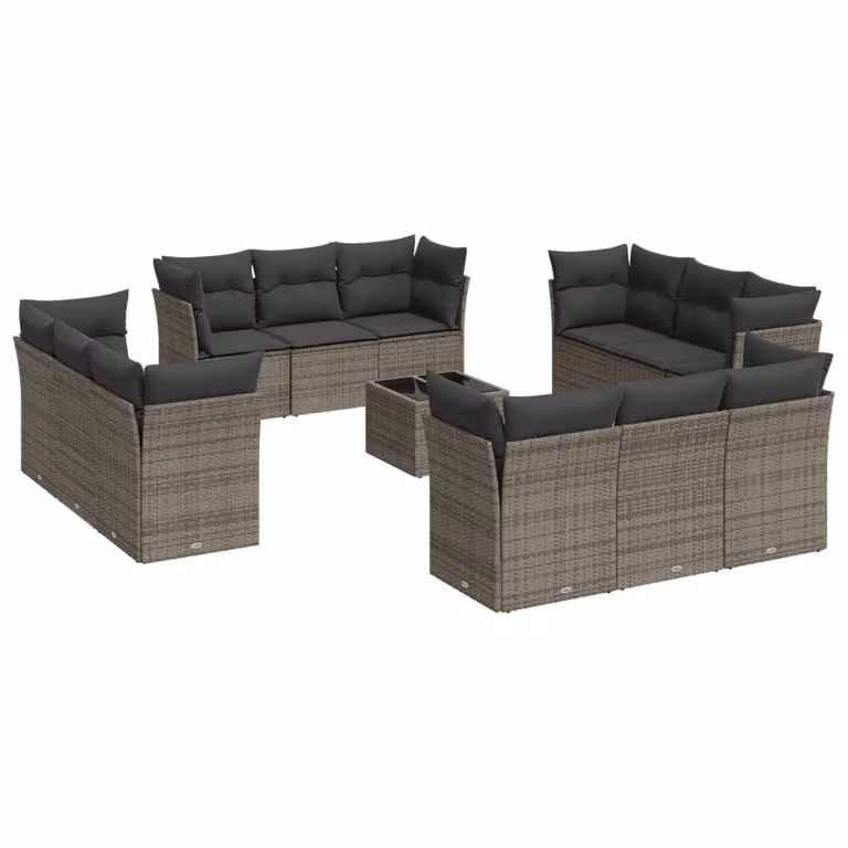 Set Divani da Giardino 13 pz con Cuscini Grigio in Polyrattan