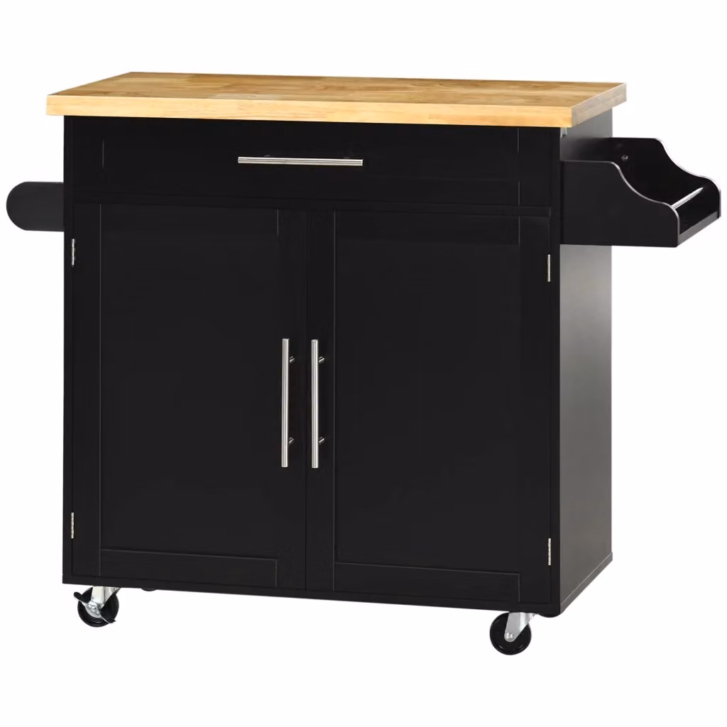 Carrello da cucina XYLO nero con ante e cassetto, L: 109 cm, P: 40 cm, H: 89 cm – 2