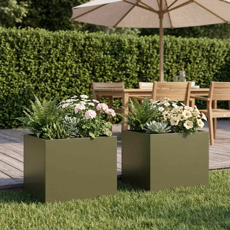 Set di 2 vasi da giardino vidaXL in metallo verde, L 40 cm x P 30 cm x H 30 cm