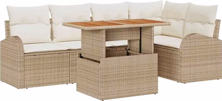 Set Divano da Giardino 6 pcs Beige Poly Rattan
