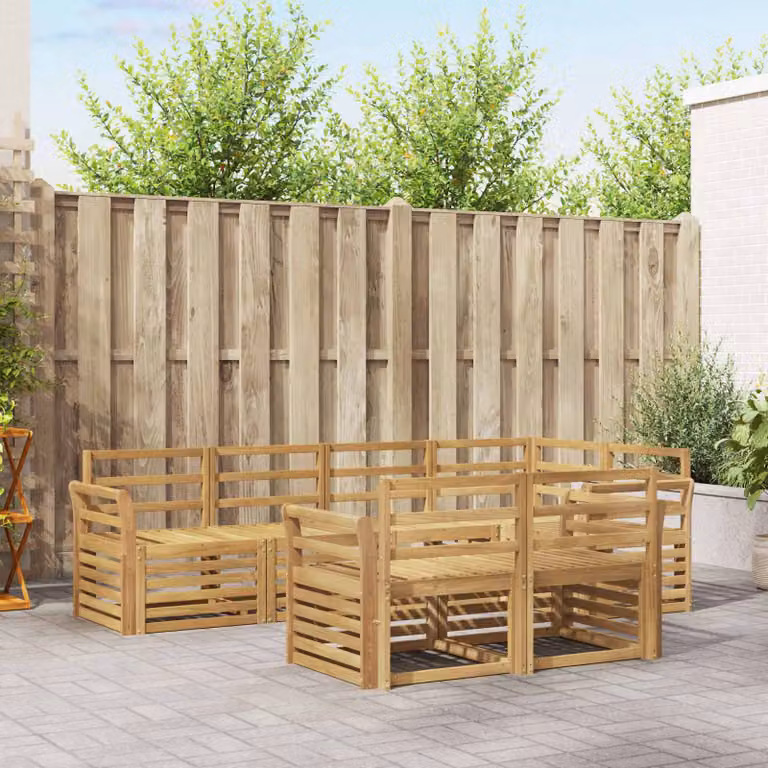 vidaXL Set di divani da esterno 7 pz in legno di acacia massello con cuscini bianchi e design moderno a L per giardino e terrazza