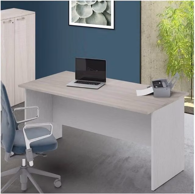 Scrivania per ufficio 180x80x74H olmo e bianco frassinato Ibisco – Made in Italy