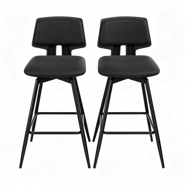 Sgabelli da Bar Neri in Pelle Sintetica con Schienale Ergonomico e Base in Metallo, Set da 2, 45,5x45,5x89 cm
