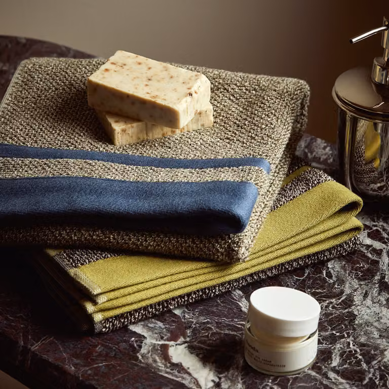 MELANGE Coppia ospite+asciugamano - Taglia: 38x50 + 50x110,Colore: MELANGE - BLU