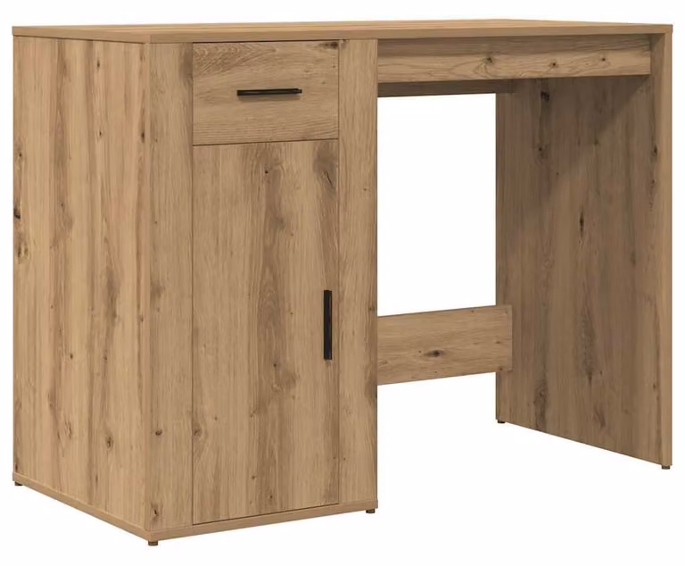 Solidchoice - Scrivania artigianale in legno di quercia, 100 x 49 x 75 cm, con cassetto e vano chiuso