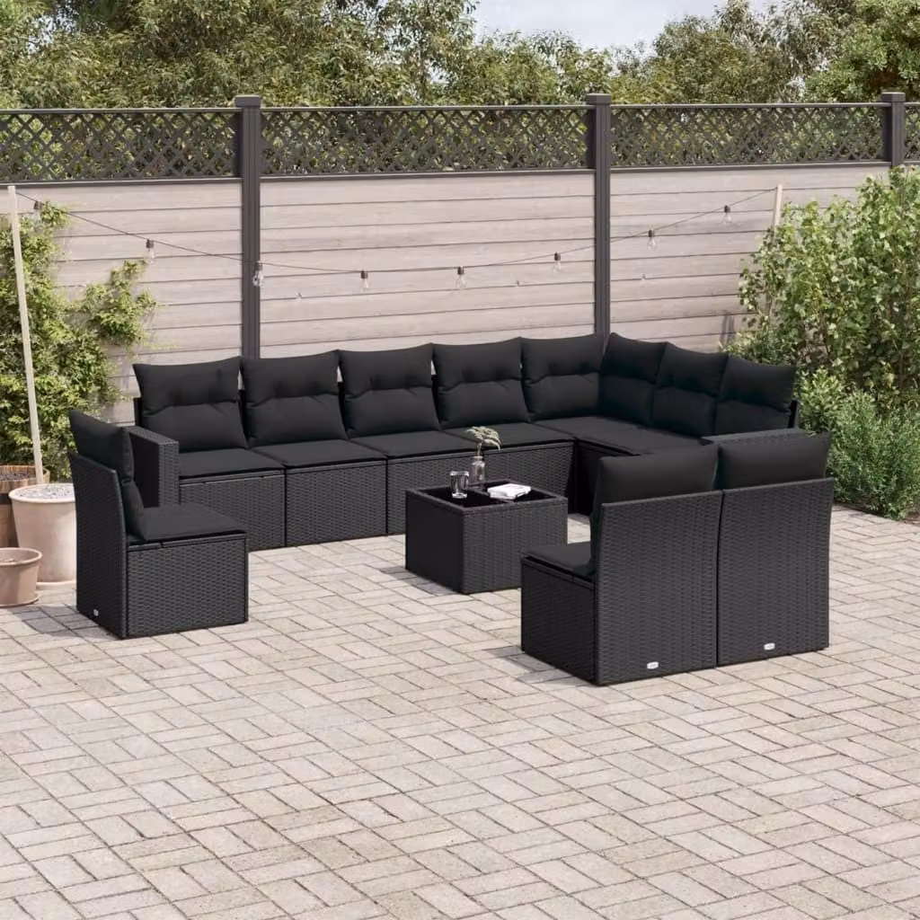 Maison Exclusive - Set Divani da Giardino 11 pz con Cuscini in Polyrattan Nero