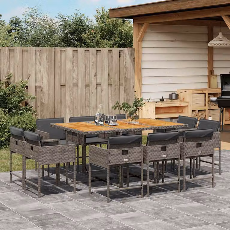 vidaXL Set da Pranzo da Giardino 11pz in Polyrattan e Legno di Acacia Grigio