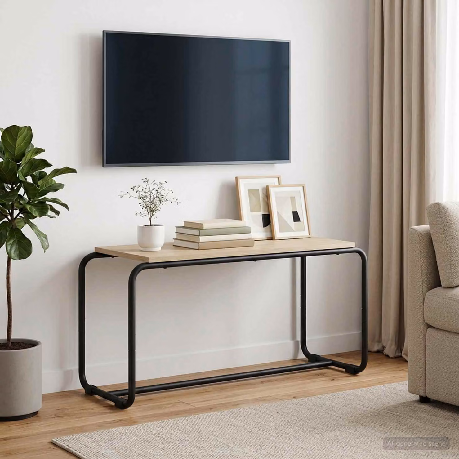 Supporto TV moderno vidaXL in legno e metallo, colore marrone rovere, L 80 cm x P 35,5 cm x H 42 cm