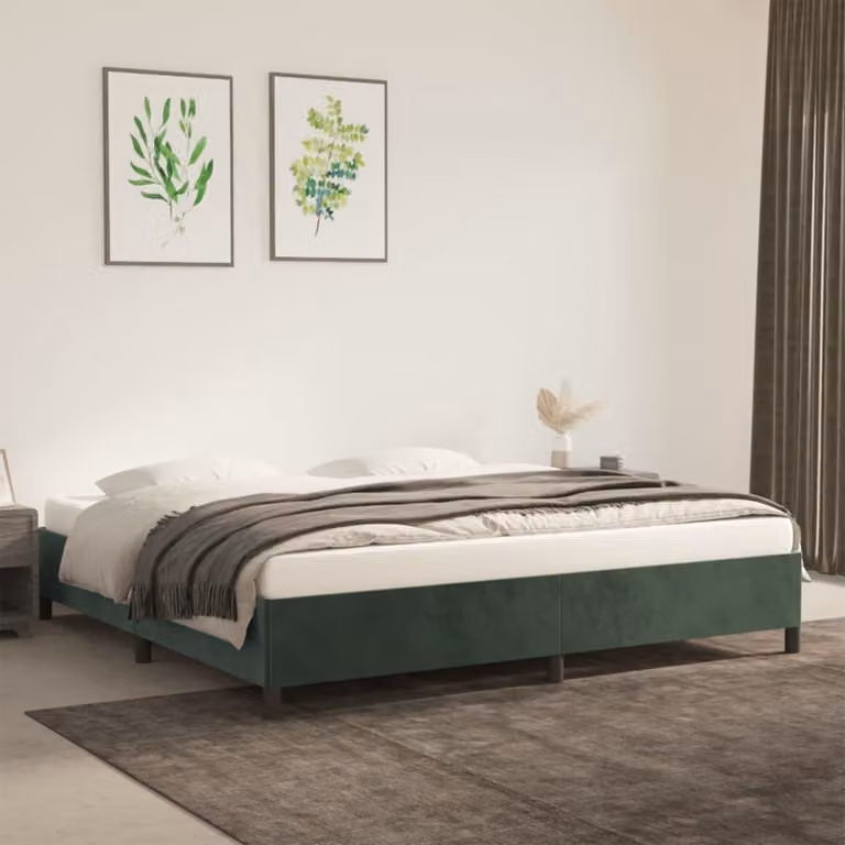 The Living Store Struttura letto in velluto verde scuro 200x200 cm