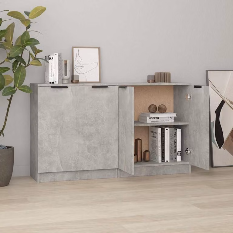 Set di 2 credenze vidaXL in legno multistrato e MDF, colore grigio cemento, L 60 cm x P 30 cm x H 70 cm