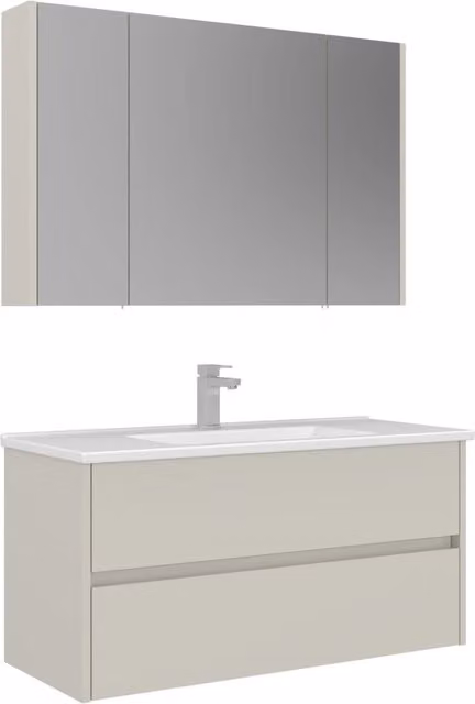 Set mobile lavabo con specchio Arno 100 Hanah Home, colore beige cashmere, L: 100 cm, P: 45 cm, H: 52 cm