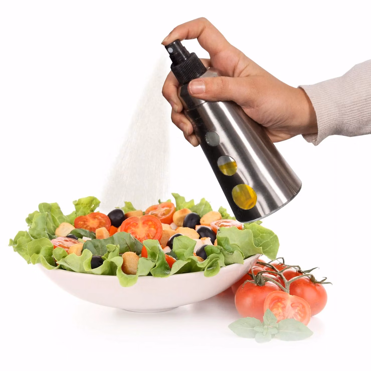 GUSTO CASA Dosatore spray per olio e aceto in acciaio inossidabile e plastica, colore argento, 250 ml – 2