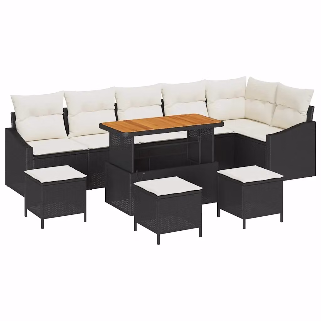Set Divano da Giardino vidaXL a Forma di L con 10 Pezzi, Nero, con Cuscini e Tavolino da Esterno – 2