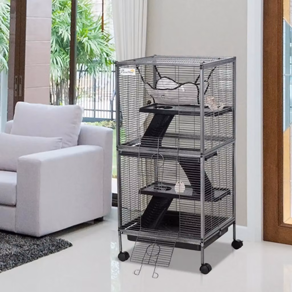 Gabbia per roditori Xylo a 3 piani con ruote e amaca, Grigio, L/P/H: 52 x 52 x 113.5 cm – 2