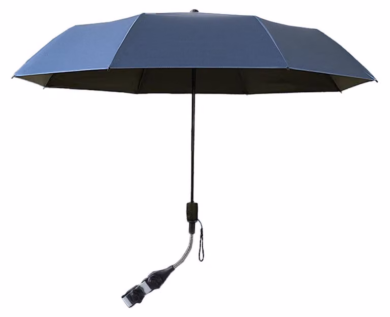 Parasole per sedia, regolabile a 360°, colore blu, realizzato in poliestere e gomma