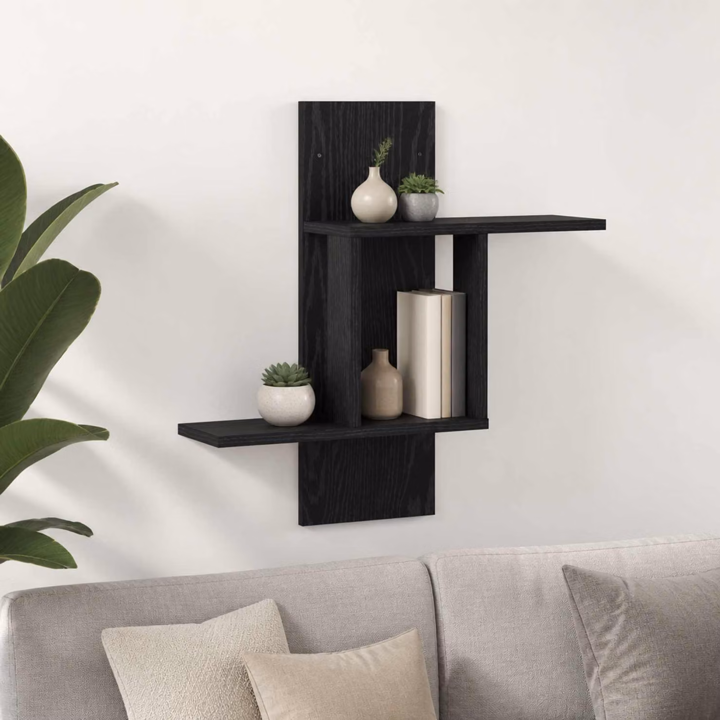 Scaffale da parete moderno vidaXL in legno nero e marrone L: 59 cm, P: 17 cm, H: 63 cm