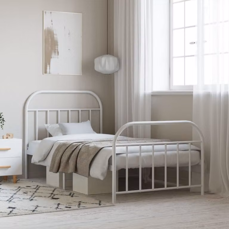 The Living Store Struttura letto con testiera e pediera in metallo bianco 100x190 cm