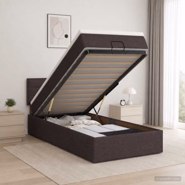 vidaXL Letto Ottomano con Materasso, Illuminazione LED e Porta USB, Marrone e Bianco, L/P/H: 90 x 190 x 140 cm