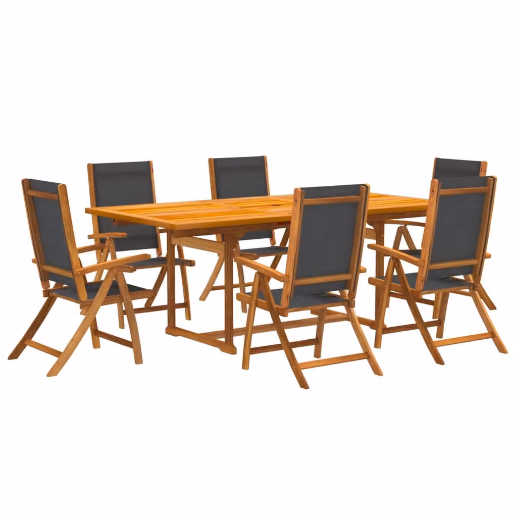 Set Pranzo da Giardino 7pz Legno Massello di Acacia e Textilene