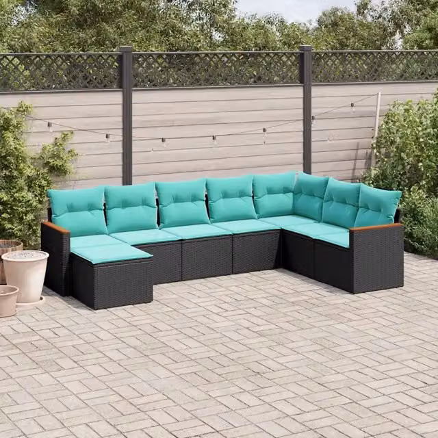 Set Divani da Giardino 8 pz con Cuscini Nero in Polyrattan 3226246