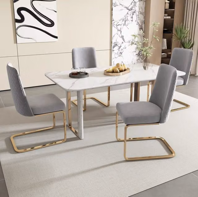 Set 2 sedie da pranzo in velluto grigio con schienale trapuntato e gambe in metallo