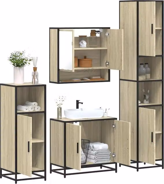Set Mobili da Bagno 4 pz Rovere Sonoma in Legno Multistrato 3301216