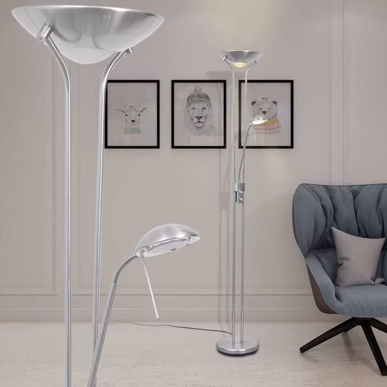 vidaXL Lampada da Terra LED Dimmerabile Moderna in Metallo Argento con Luce Bianco Caldo