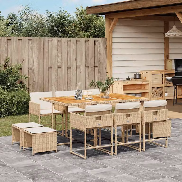 vidaXL Set da Pranzo da Giardino 11 pz in Polyrattan con Cuscini Beige e Legno di Acacia