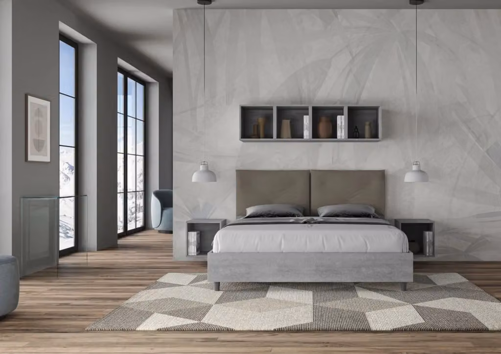 Letto Matrimoniale Egos con Contenitore a Alzata e Cuscini in Similpelle, L/P: 160 x 200 cm, Colore Beige o Grigio – 2
