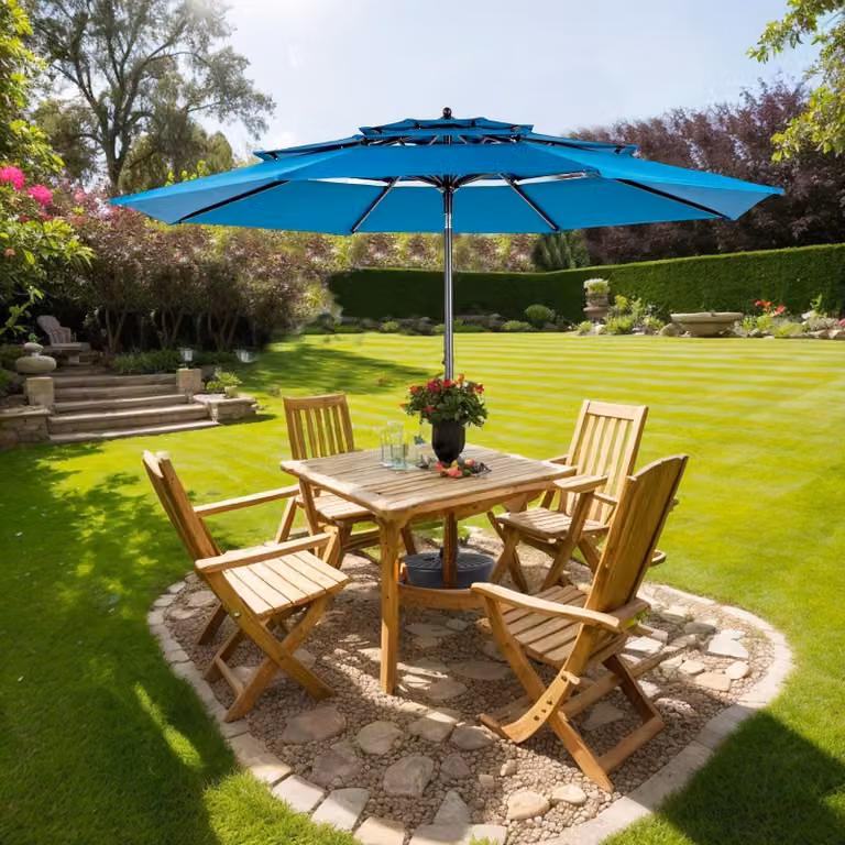 LVHOM Ombrellone Ø 294 cm, protezione solare UPF 50+, ombrellone a braccio laterale, ombrellone da mercato, blu