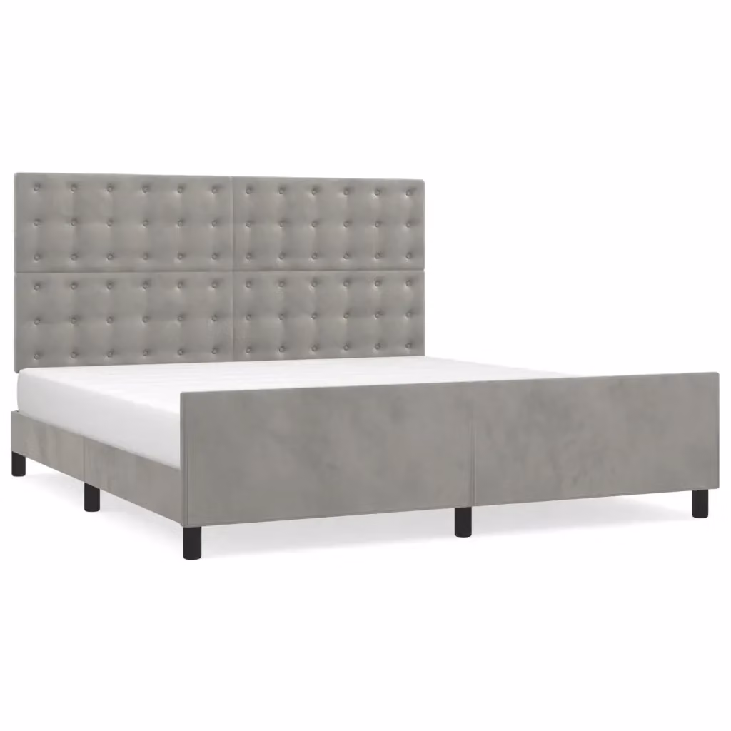 vidaXL Giroletto senza Materasso in Velluto Grigio Chiaro L/P/H: 160 x 200 x 128 cm – 2