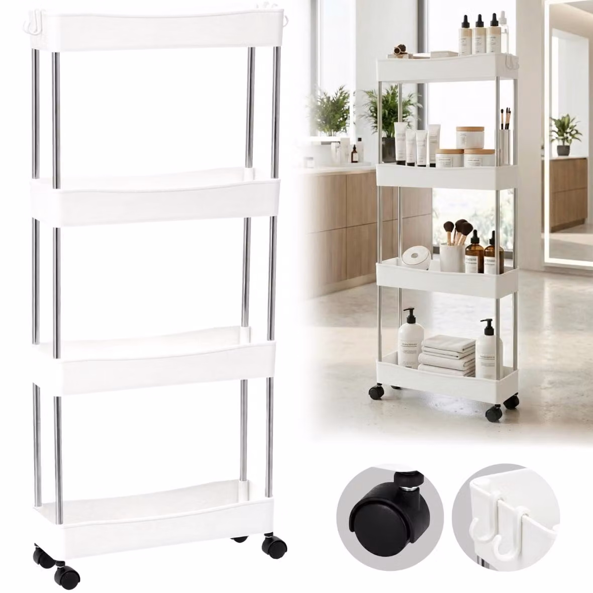 Carrello per Estetisti per parrucchieri per salone HL-8713 carrello universale con ruote tavolino bianco