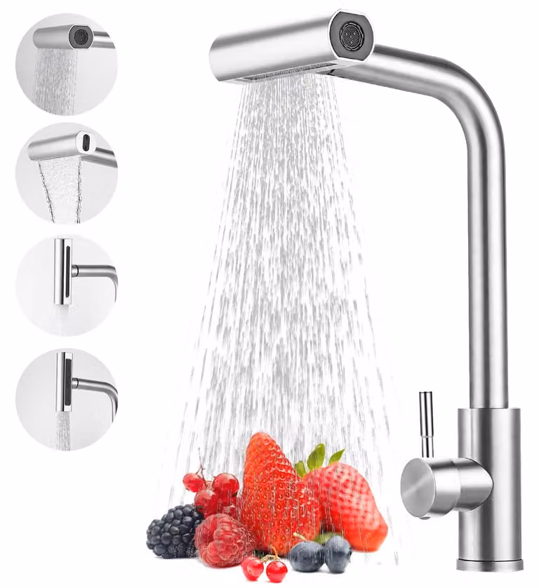 Rubinetto da cucina con 4 modalità di erogazione e getto d'acqua estendibile
