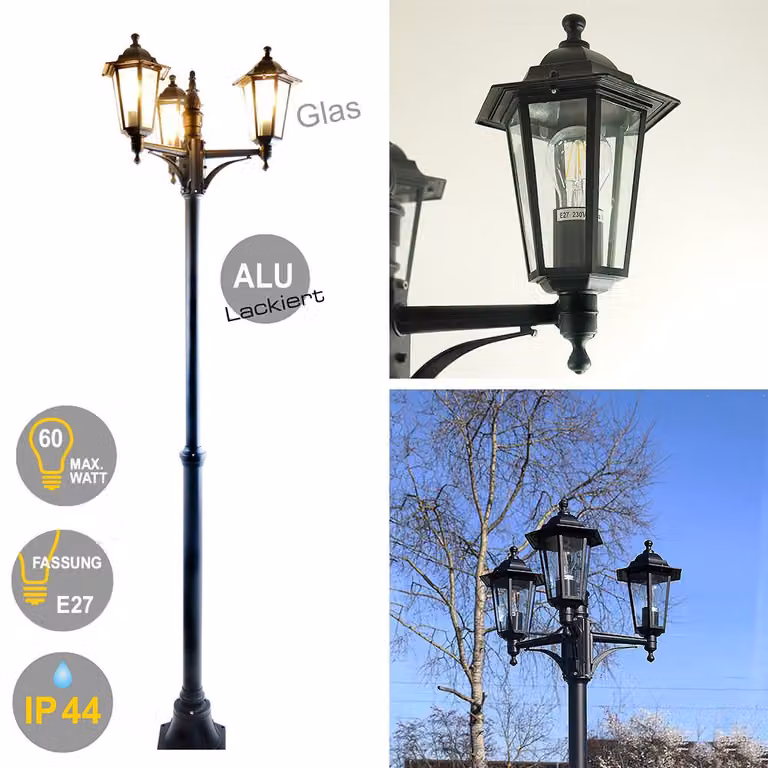 Lampada da esterno Kingston, modello candelabro, 3 luci, 200 cm, colore nero
