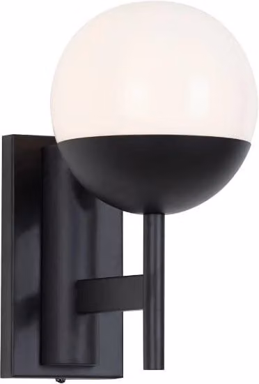Applique industriale Maxlight DALLAS nera con globo in vetro bianco e attacco E14