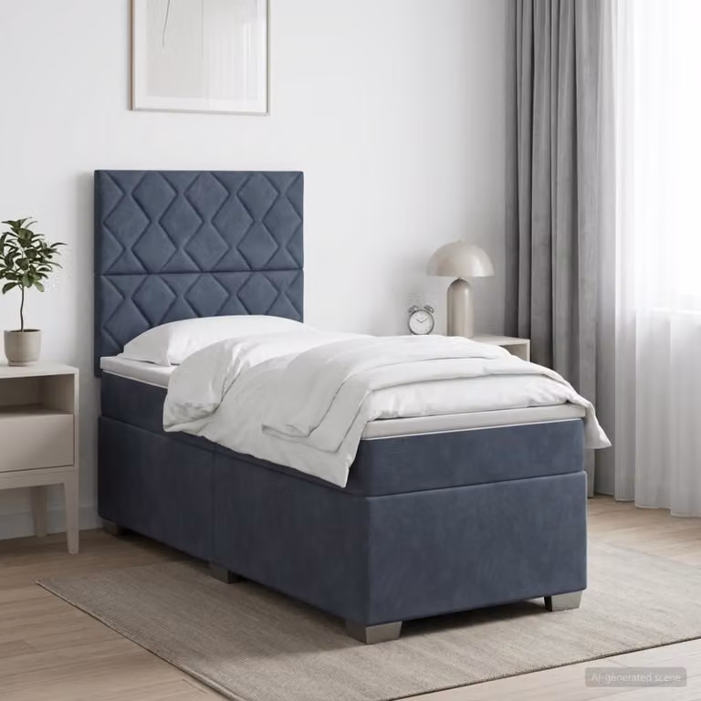 Letto box spring vidaXL con materasso in velluto Grigio Scuro, dotato di illuminazione sottostante e porta di ricarica USB, L/P: 80 x 200 cm