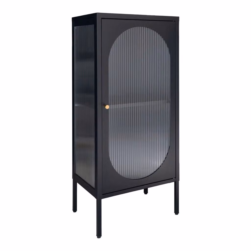 Vetrina Adelaide Vikasa Home in Acciaio Nero con Ante in Vetro Rigato e Ripiani Interni – 2