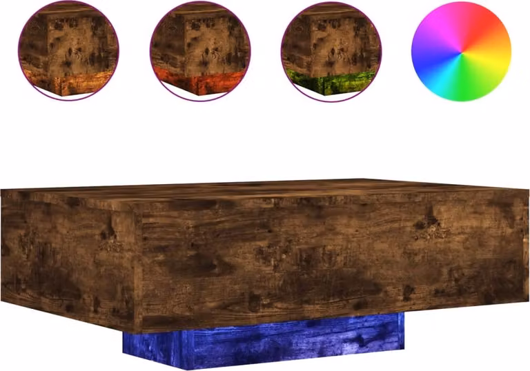 Tavolino da Soggiorno con Luci LED Rovere Fumo 85x55x31 cm