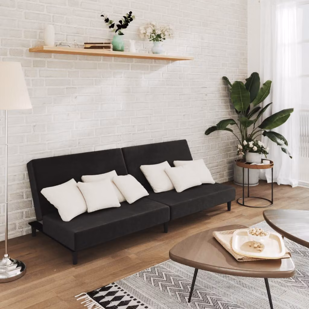 vidaXL Divano Letto Click-Clack Moderno in Velluto Nero con Struttura in Legno Solido e Poggiatesta Regolabile