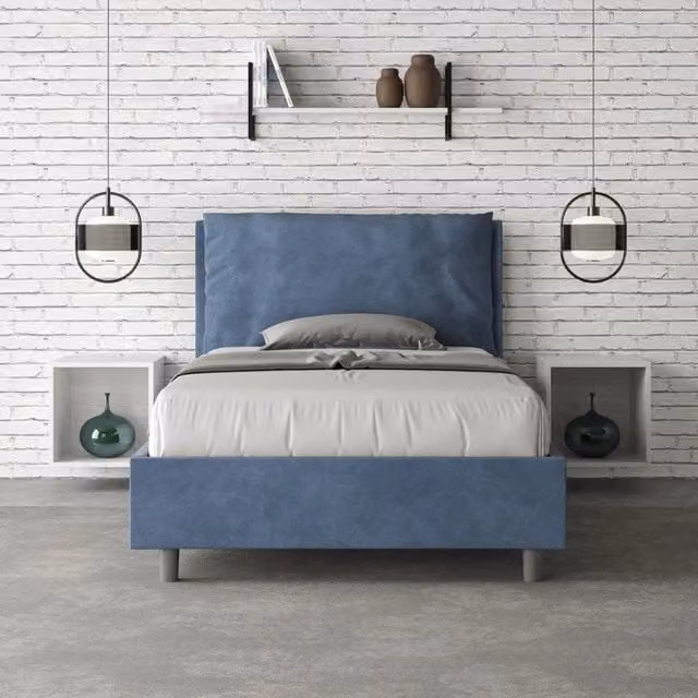 Letto imbottito Ityhome in microfibra blu, L/P/H: 145 x 202 x 110 cm