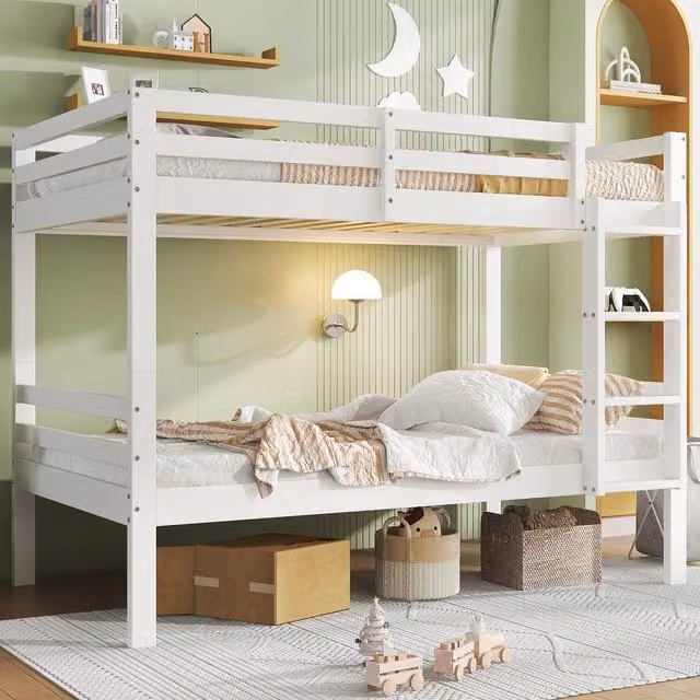 Letto a castello per bambini ¨C Minimal ¨C Bianco legno pino 90x200cm convertibile in 2 letti singoli