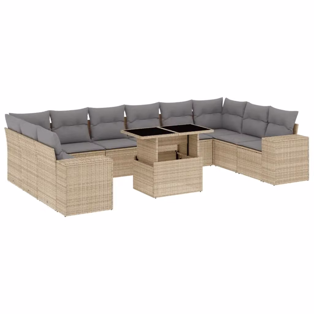 vidaXL Set Divani da Giardino 11 pz con Cuscini Beige e Grigio in Polyrattan e Acciaio – 2